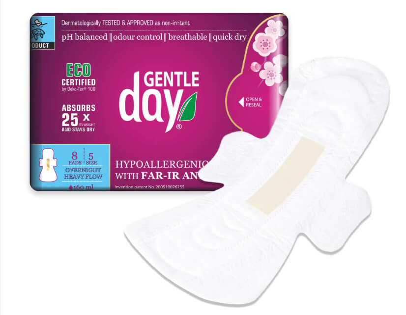 Gentle Day NOČNÍ VLOŽKY antibakteriální s aniony | 8 ks v balení