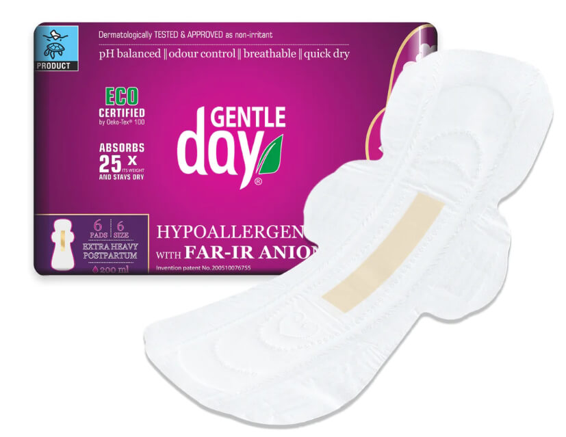 Gentle Day NOČNÍ VLOŽKY EXTRA (PORODNICKÉ) antibakteriální s aniony | 6 ks v balení